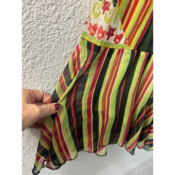 Anu By Natural Maxi Skirt Sz L Black Green Red Floral Stripe Boho Hippie Peasant - Picture 2 of 9